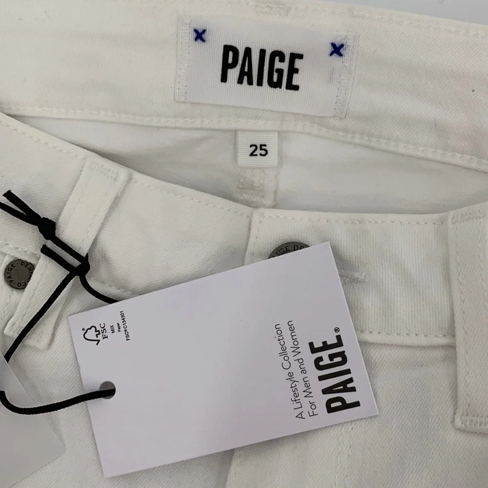 Paige Verdugo cropped ankle jeans white skinny lower rise distress stain new 25